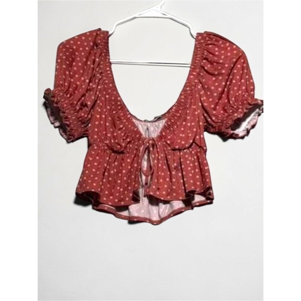 Urban Outfitters Red Floral Peplum Tie-Front Top Size Small